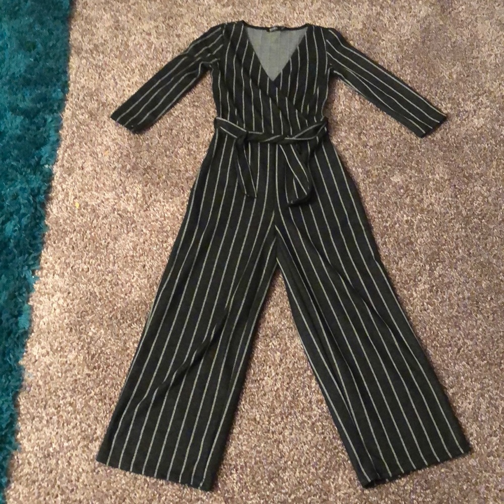 Bershka Grey and Slate Pinstripe Jumpsuit